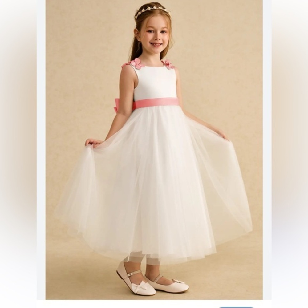 Alfred Angelo Cocktail Wedding Flower Girl Maxi Dress Gown Pink White